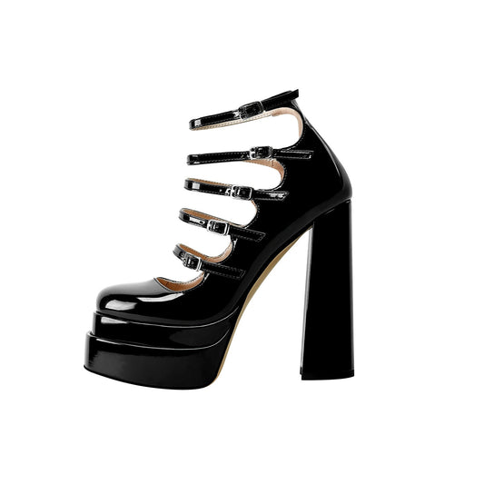 Black Strappy Mary Jane Platform Heels-1