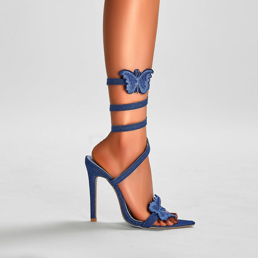 Sweet Butterfly Navy Blue Sandals with Detachable Straps-1