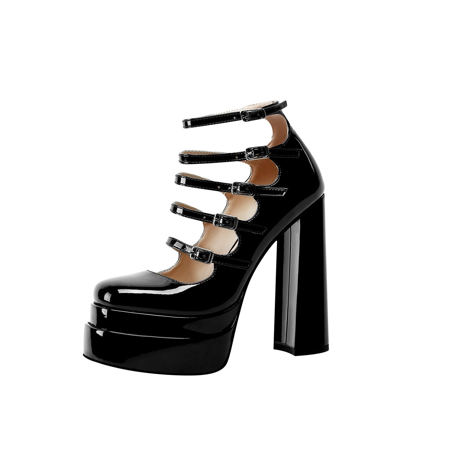 Black Strappy Mary Jane Platform Heels-2