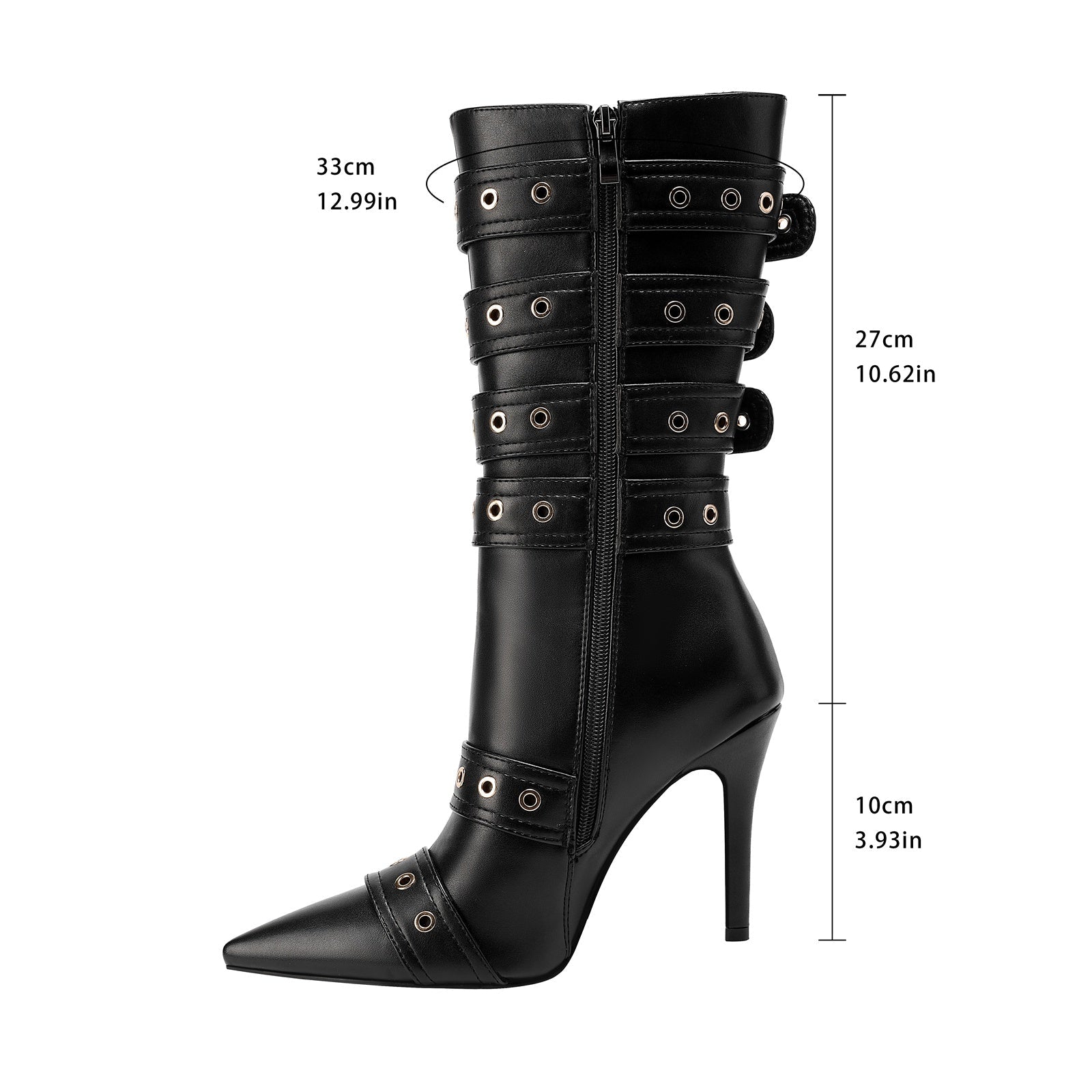 Dominatrix Leather Buckle Strappy Knee High Boots-3