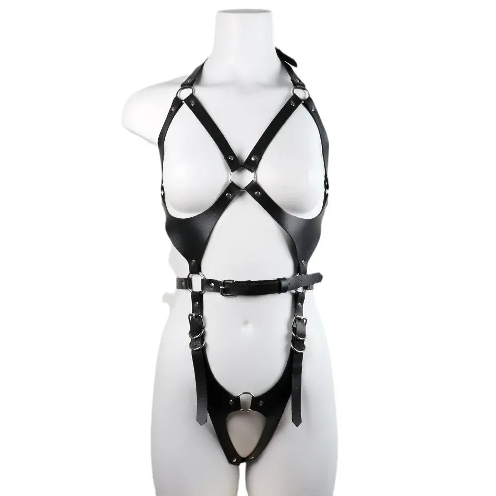 Punk Pu Leather Body Waist Belt Bodysuit Bondage Body Harness For Women-4